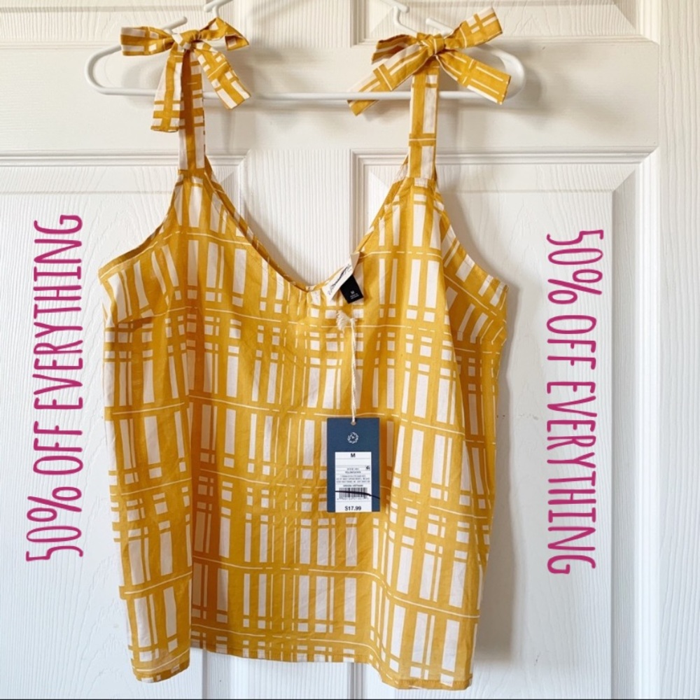 Universal Thread Plaid Yellow Crop Bow Strap Tank